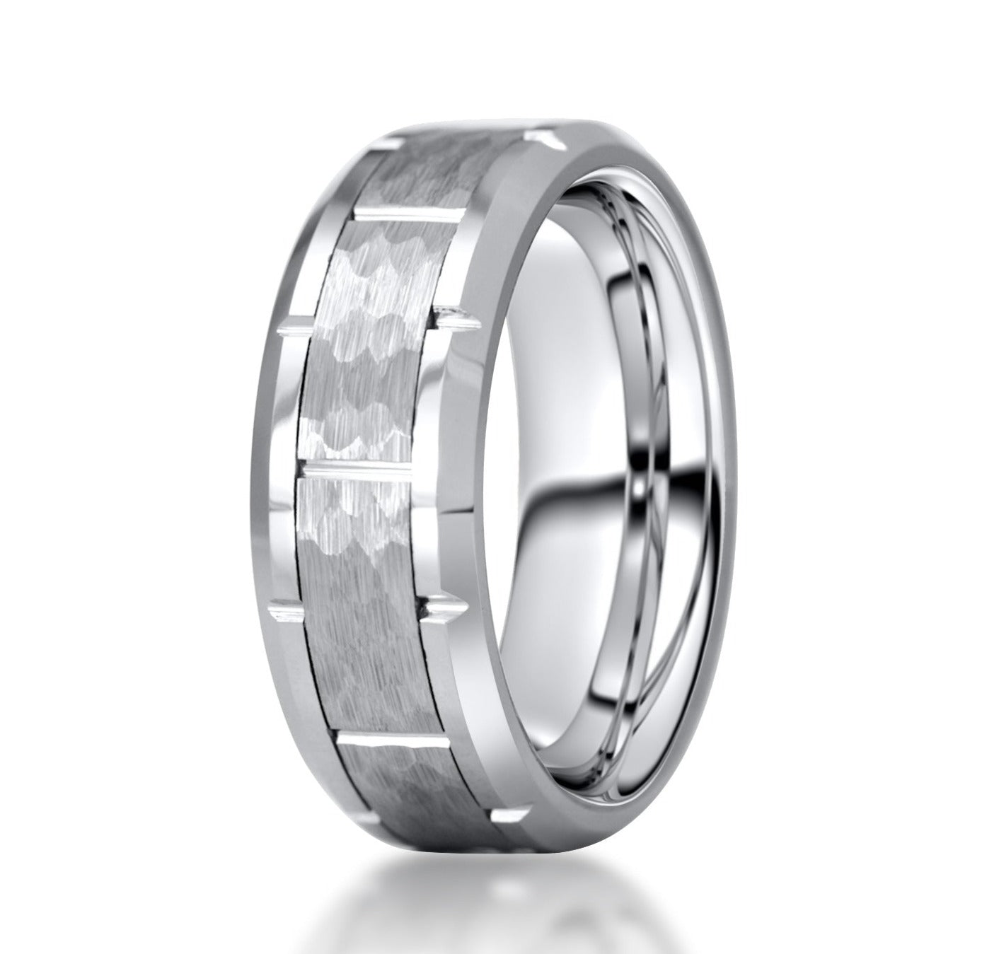 TUNGSTEN WEDDING BAND GROOVED orders HAMMERED MENS RING