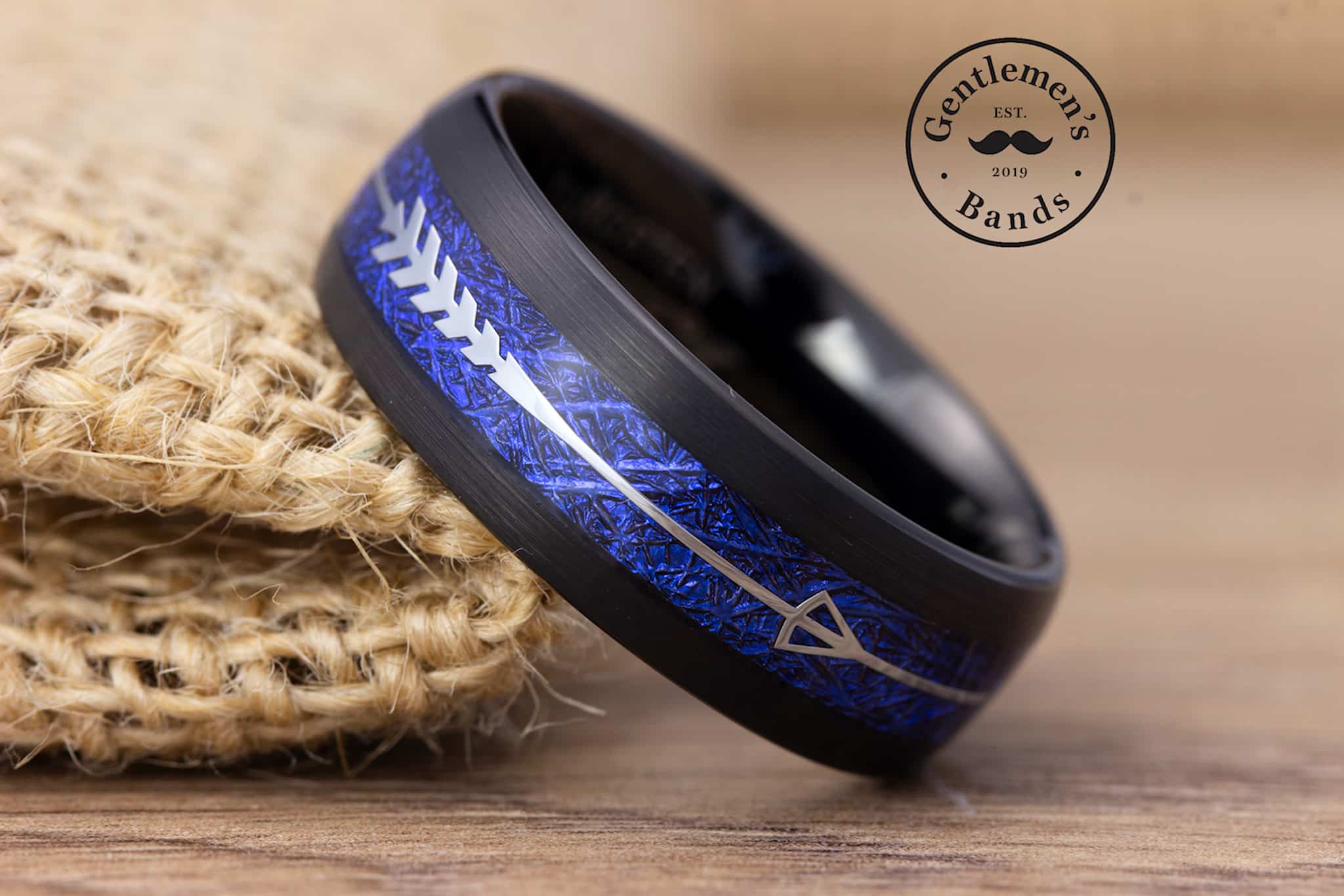 tungsten black and blue ring