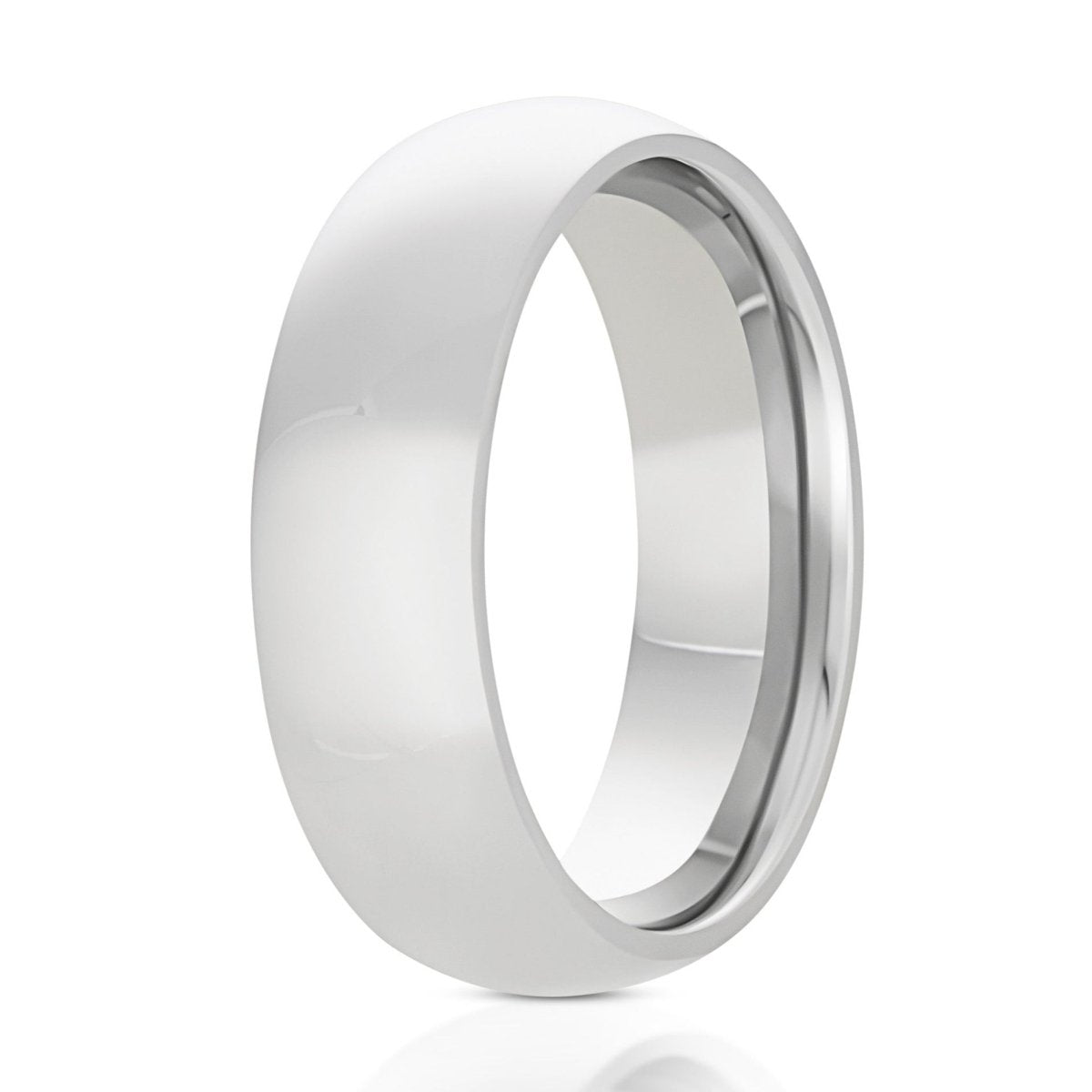 The Aurelian, a 7mm silver titanium ring that features a sleek, polished finish.