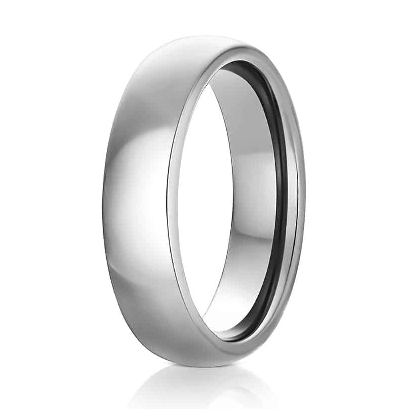 The Franco, a 6mm gray tungsten carbide scratch-resistant ring that features a classic shape and sleek, polished finish.