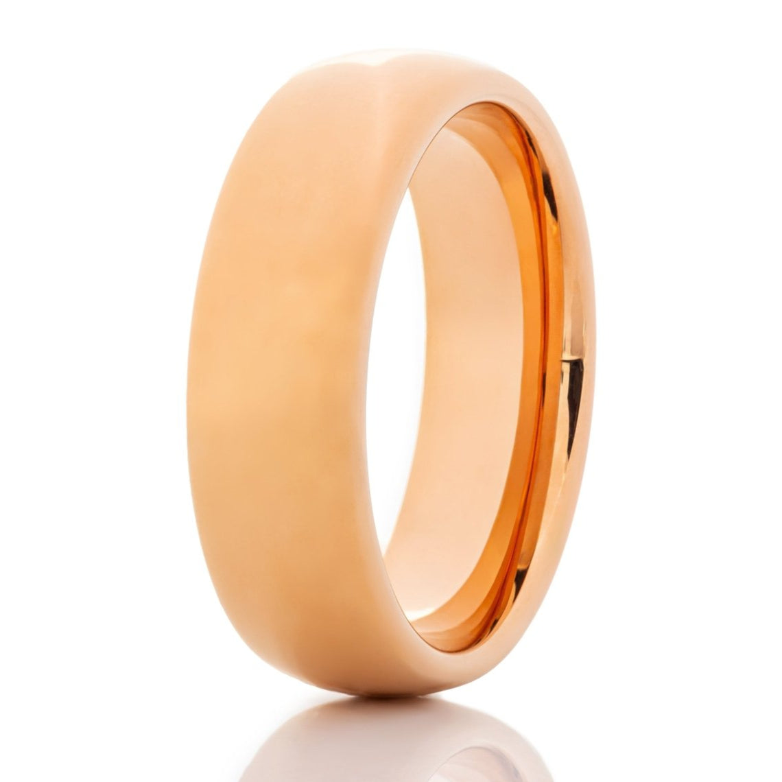 The Guide, a 7mm rose gold tungsten scratch-resistant ring with a polished finish.