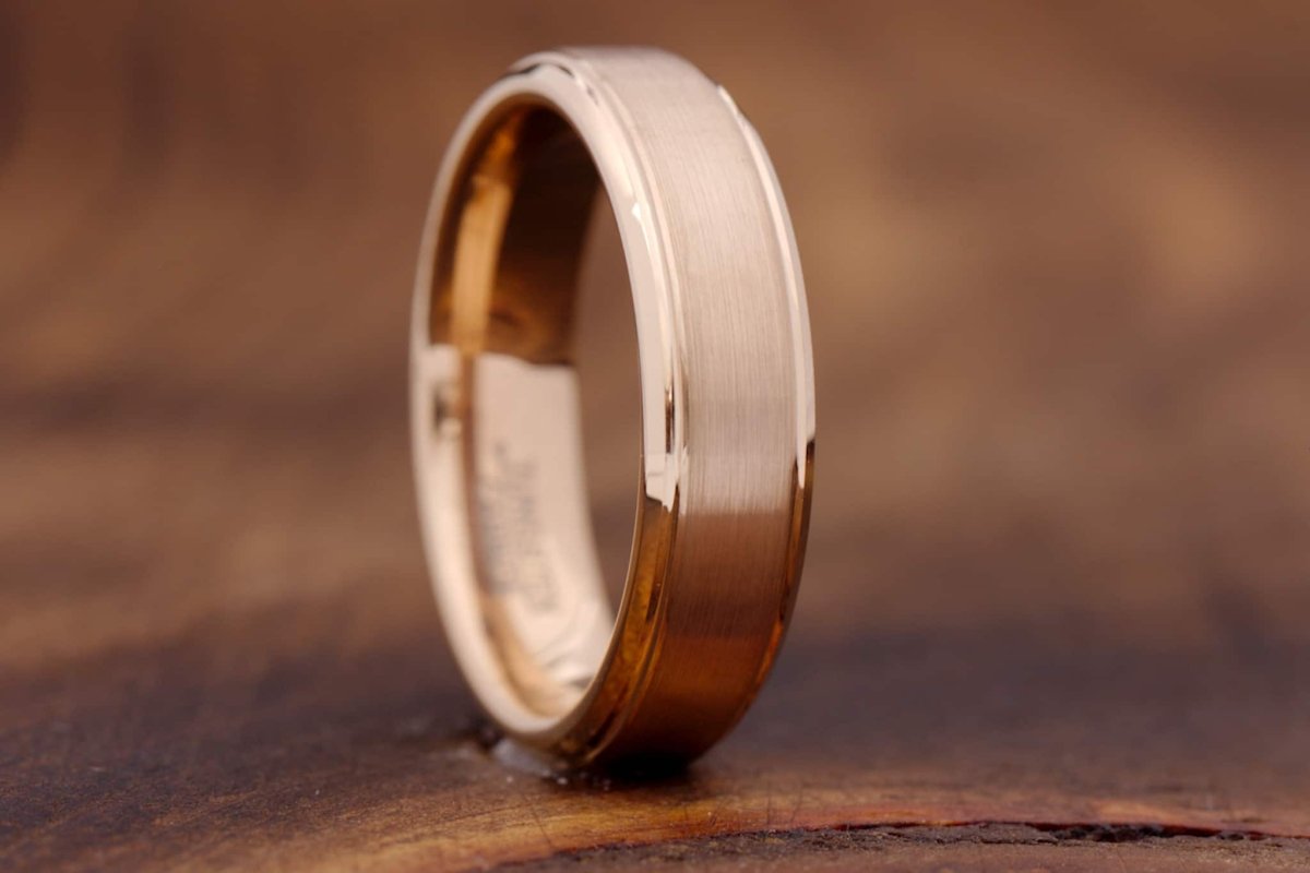 rose gold tungsten band