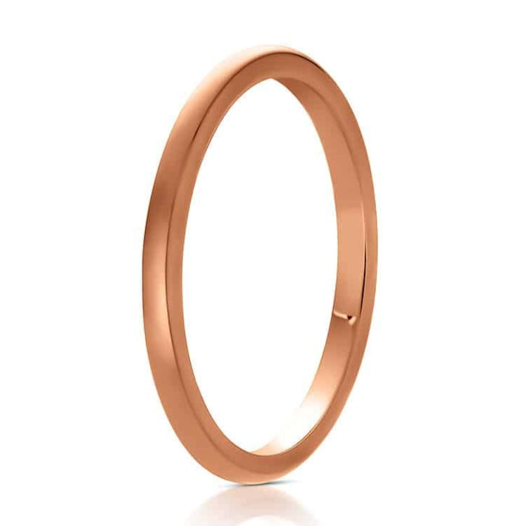 The Responsible, a thin 2mm rose gold tungsten carbide scratch-resistant ring with a sleek, polished finish.