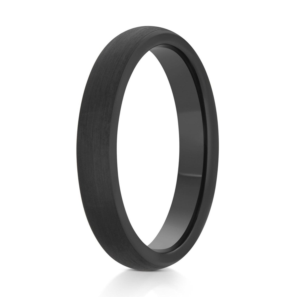 The Slate, a 4mm gray tungsten ring with a brushed finish that features a domed design.