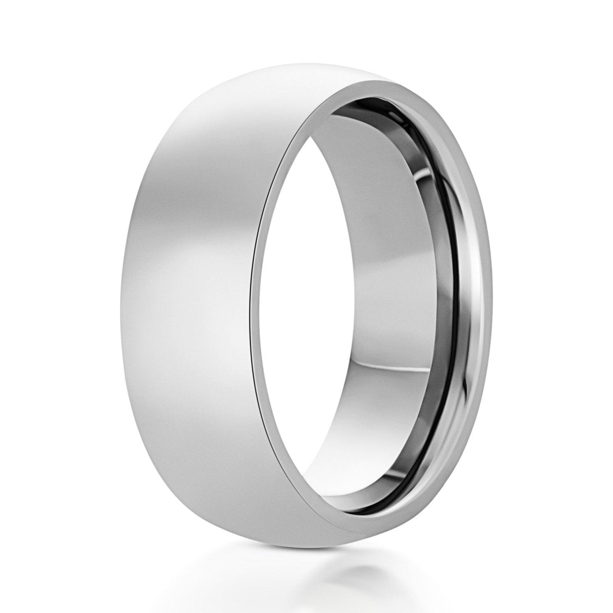 The Veyron, a 8mm silver titanium ring that features a sleek, polished finish.
