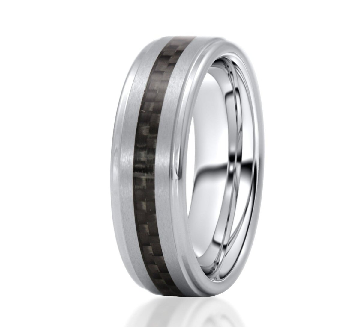 Silver Tungsten Men's Wedding Band Black & store Green Carbon Fiber Ring Gift For Him