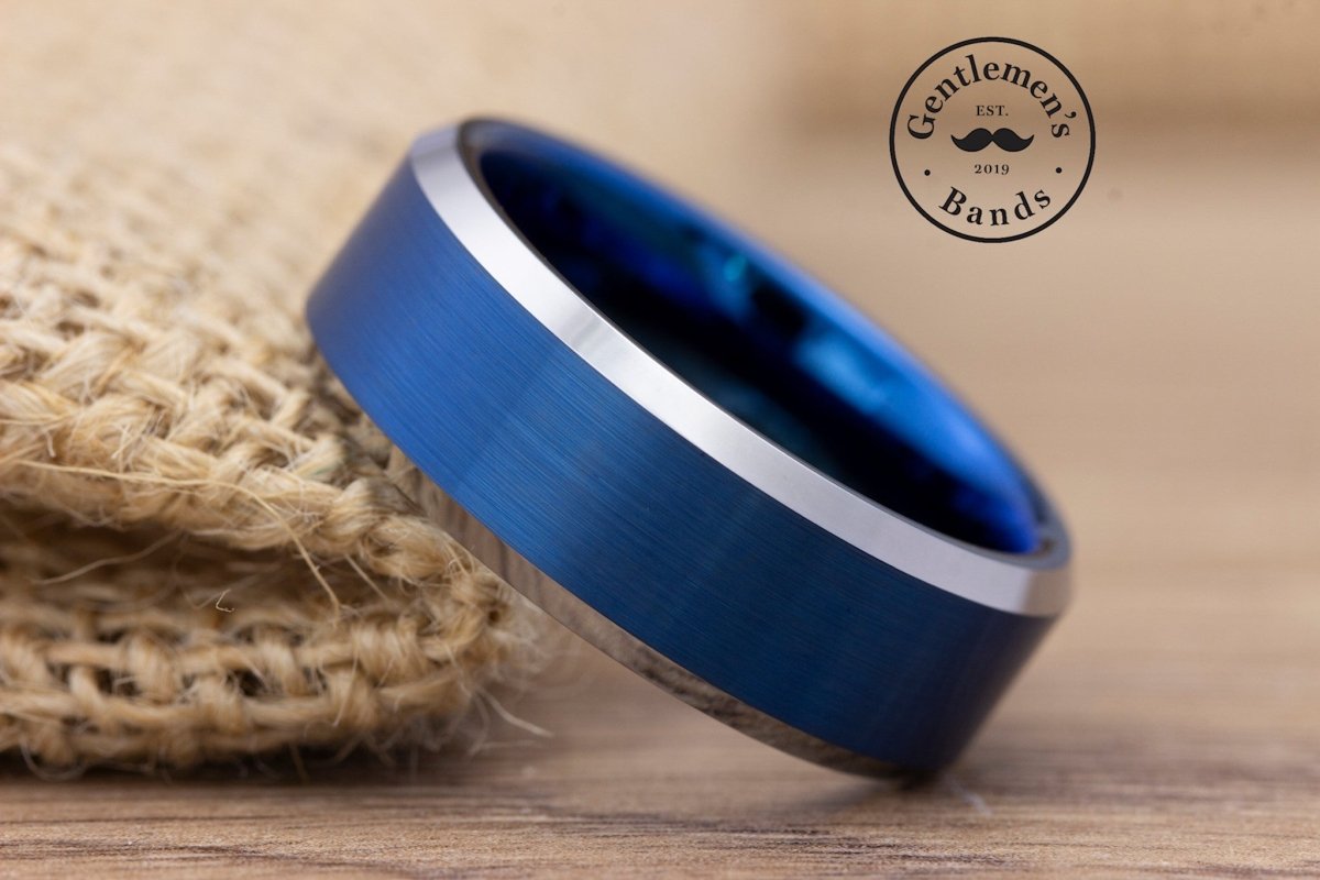 The Horizon 8mm Tungsten Carbide Ring Blue Brushed Finish