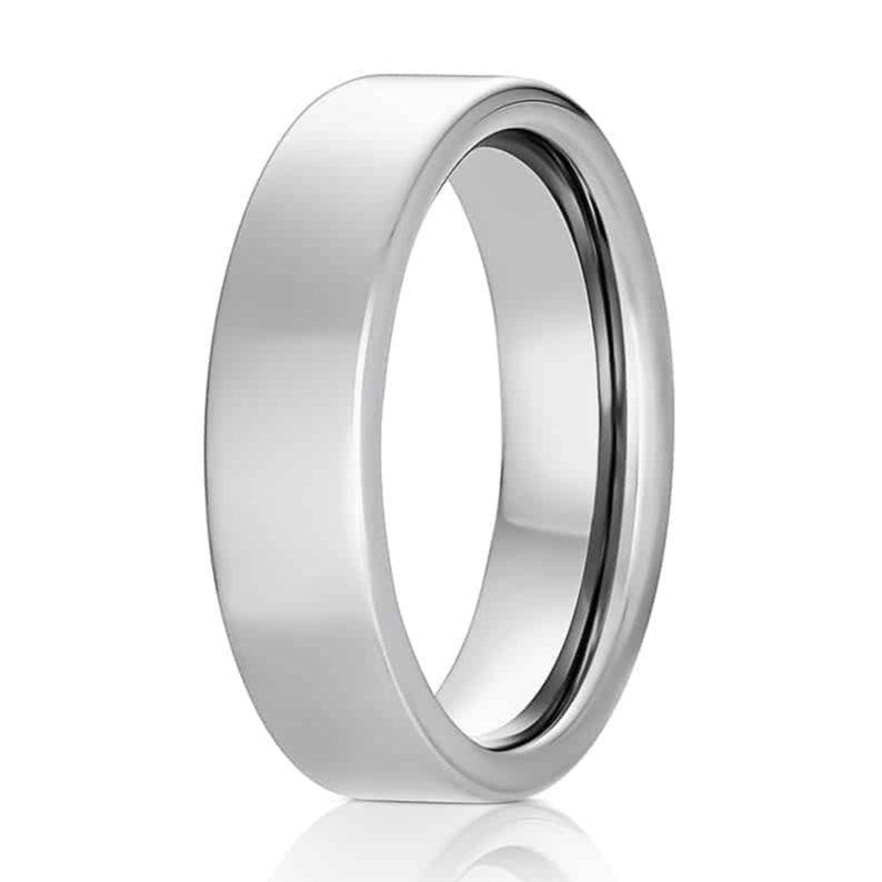 The Crawford, mens ring for a gift or wedding ring with polished finish on a white background.