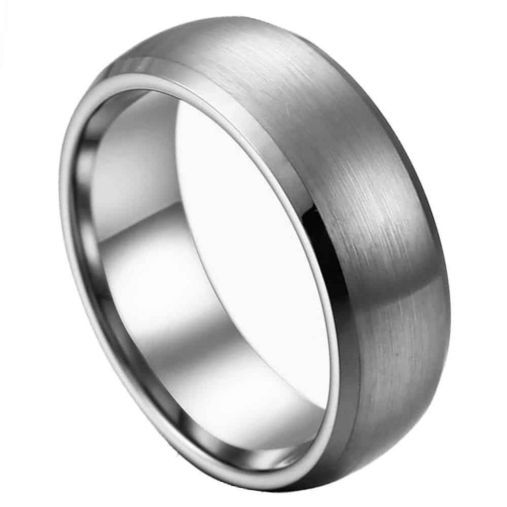 The Mason, brushed wedding band or anniversary gift on a white background.