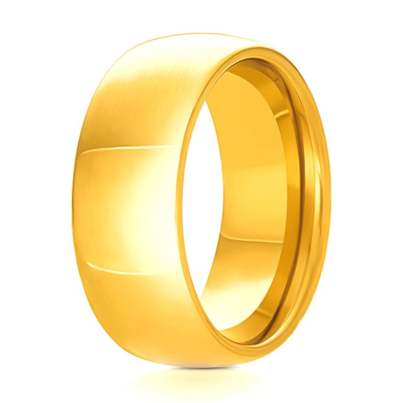 The Prince, a 9mm gold wedding band that features a polished finish and a bold look on a white background.