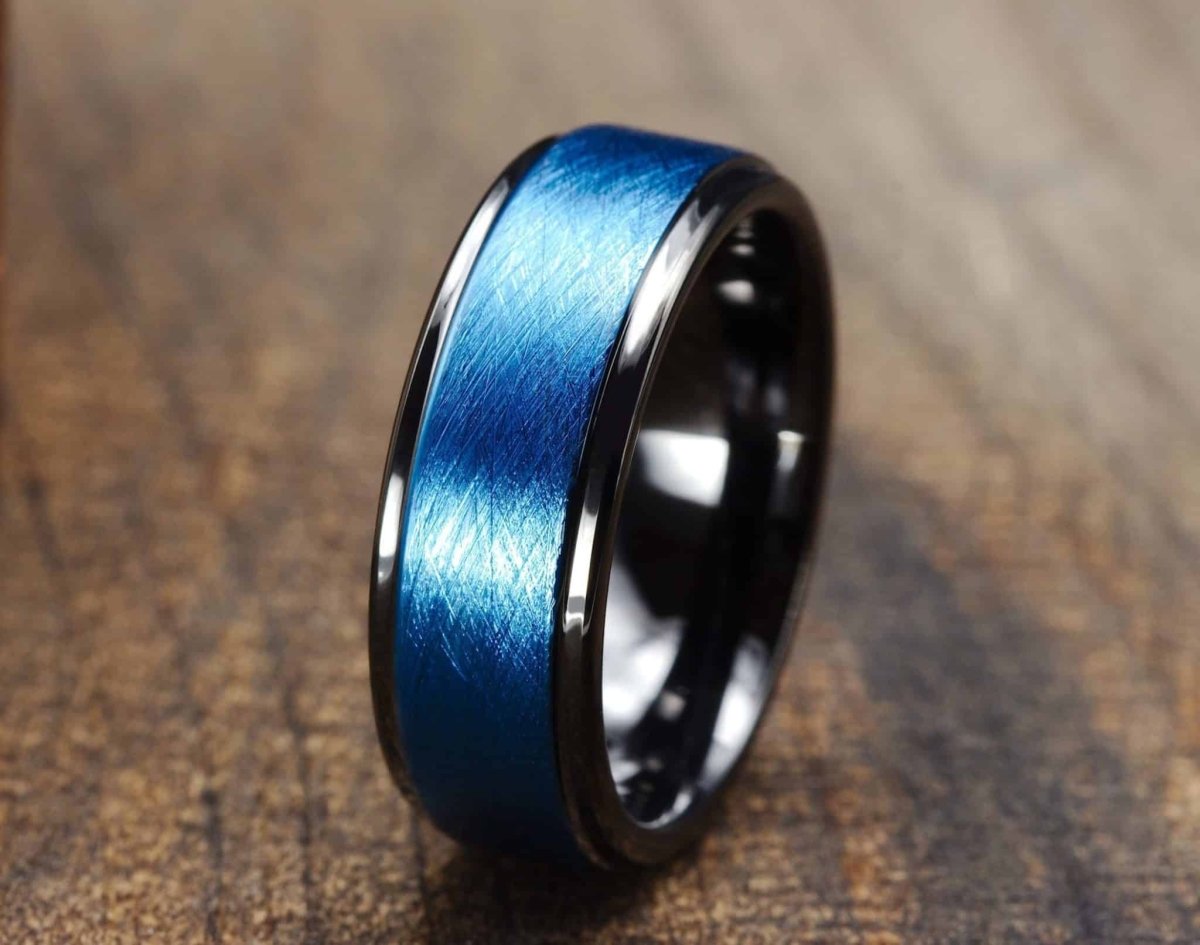 The Taylor | Black Blue Tungsten Ring | Gentlemen's Bands