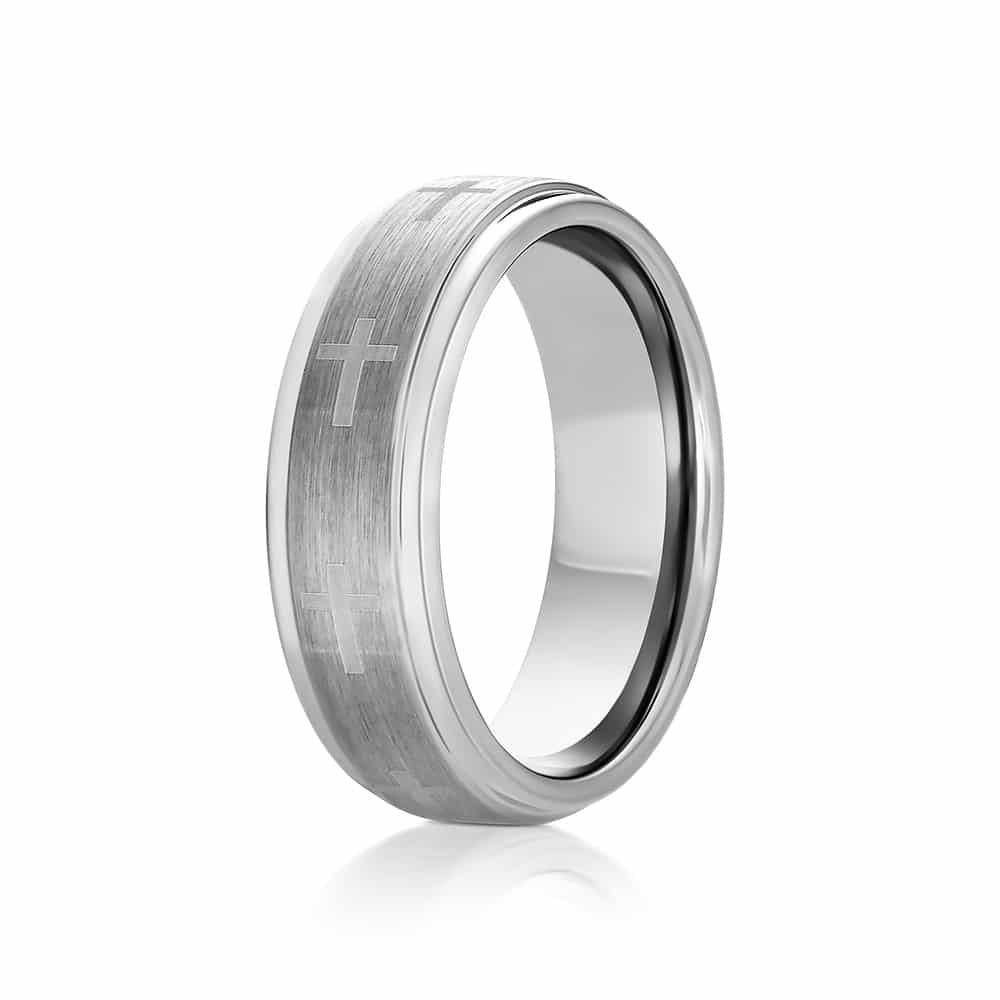 Top Men's Cross Band Silver Ring