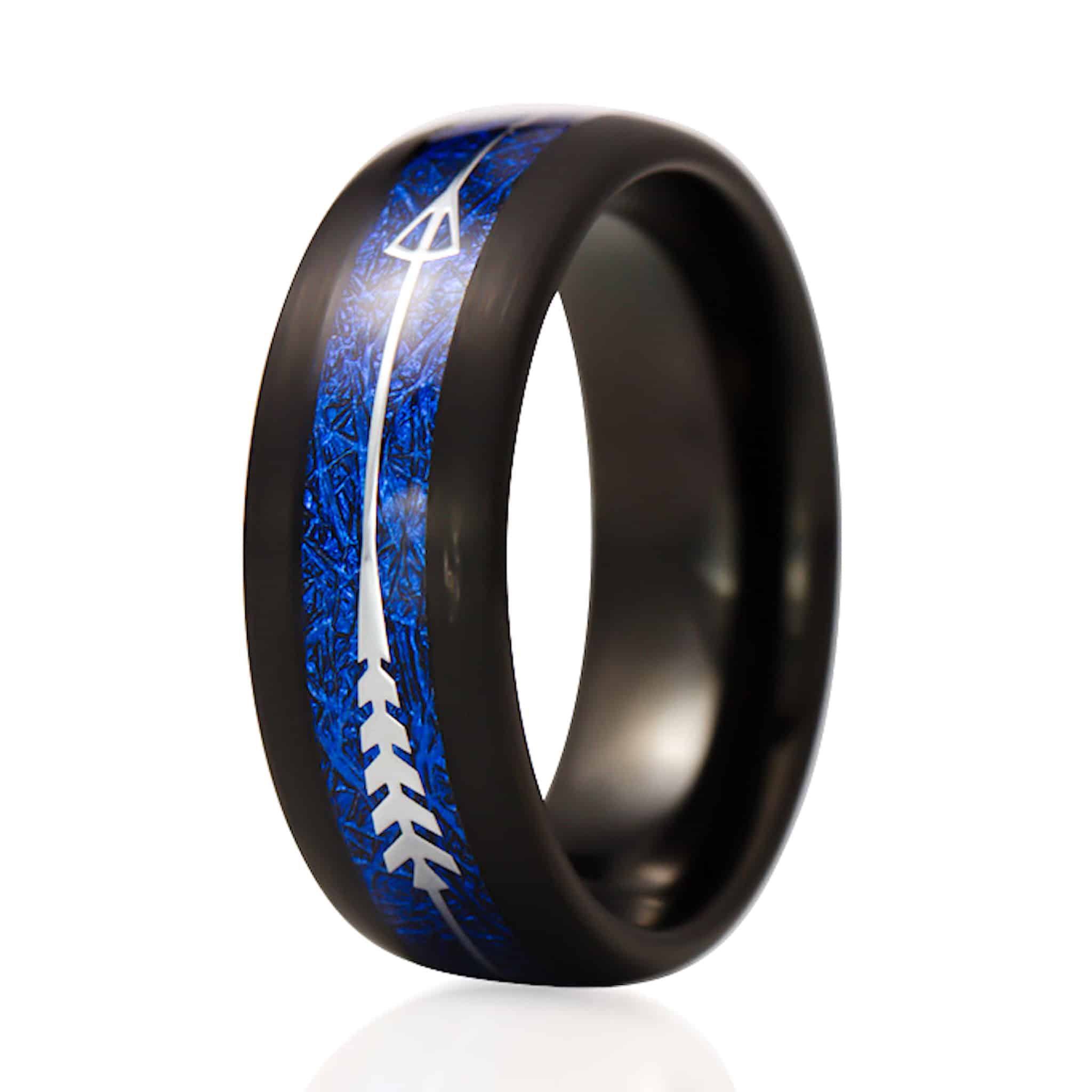 tungsten black and blue ring