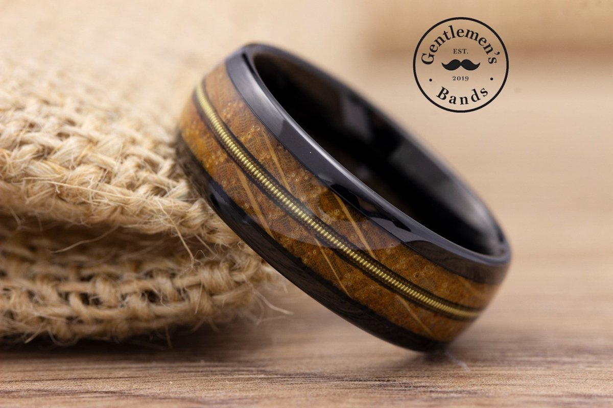 Whiskey Barrel Wood Ring Black Tungsten Carbide Men's Wedding Band Anniversary Gift for Him 8MM Width Size 5 to discount 14 Male Engagement Ring