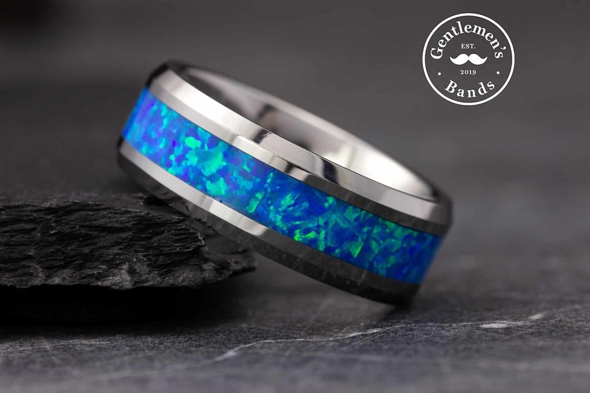 The Abrams | Men's Tungsten Opal Inlay Ring | Gentlemen's Bands