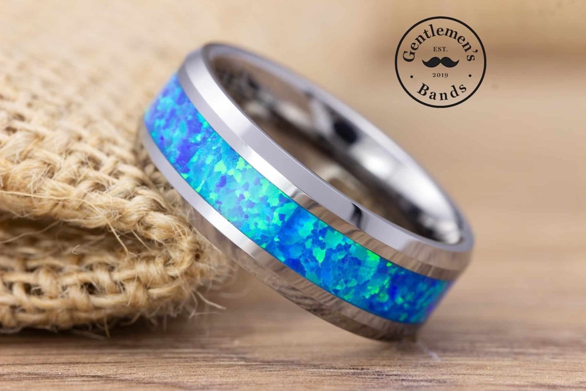 The Abrams | Men's Tungsten Opal Inlay Ring | Gentlemen's Bands