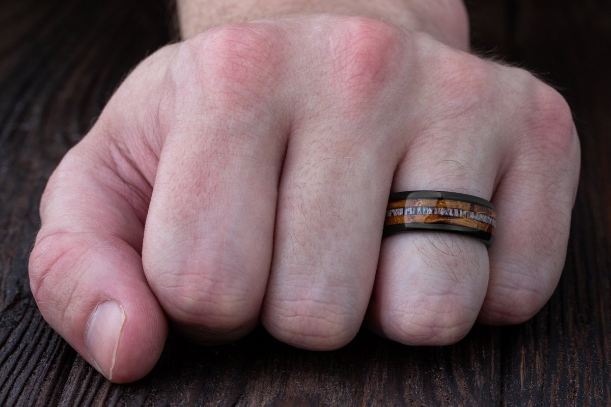 The Back Woods | Black Tungsten Wood Inlay Ring | Gentlemen's Bands
