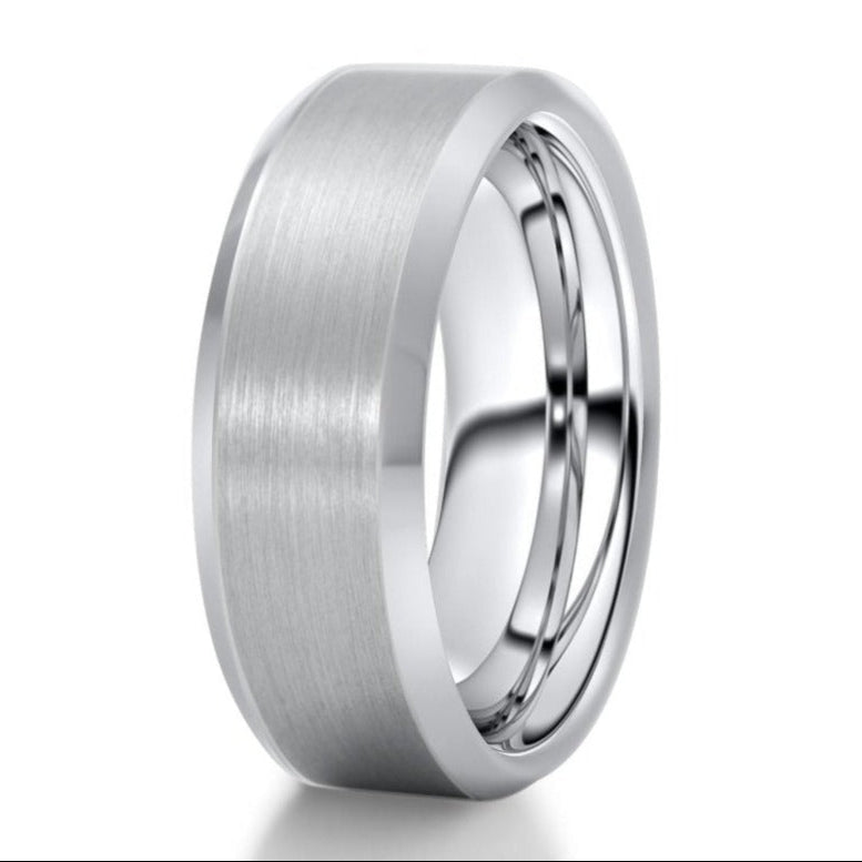 The Creator Silver Tungsten Brushed Ring on White Background