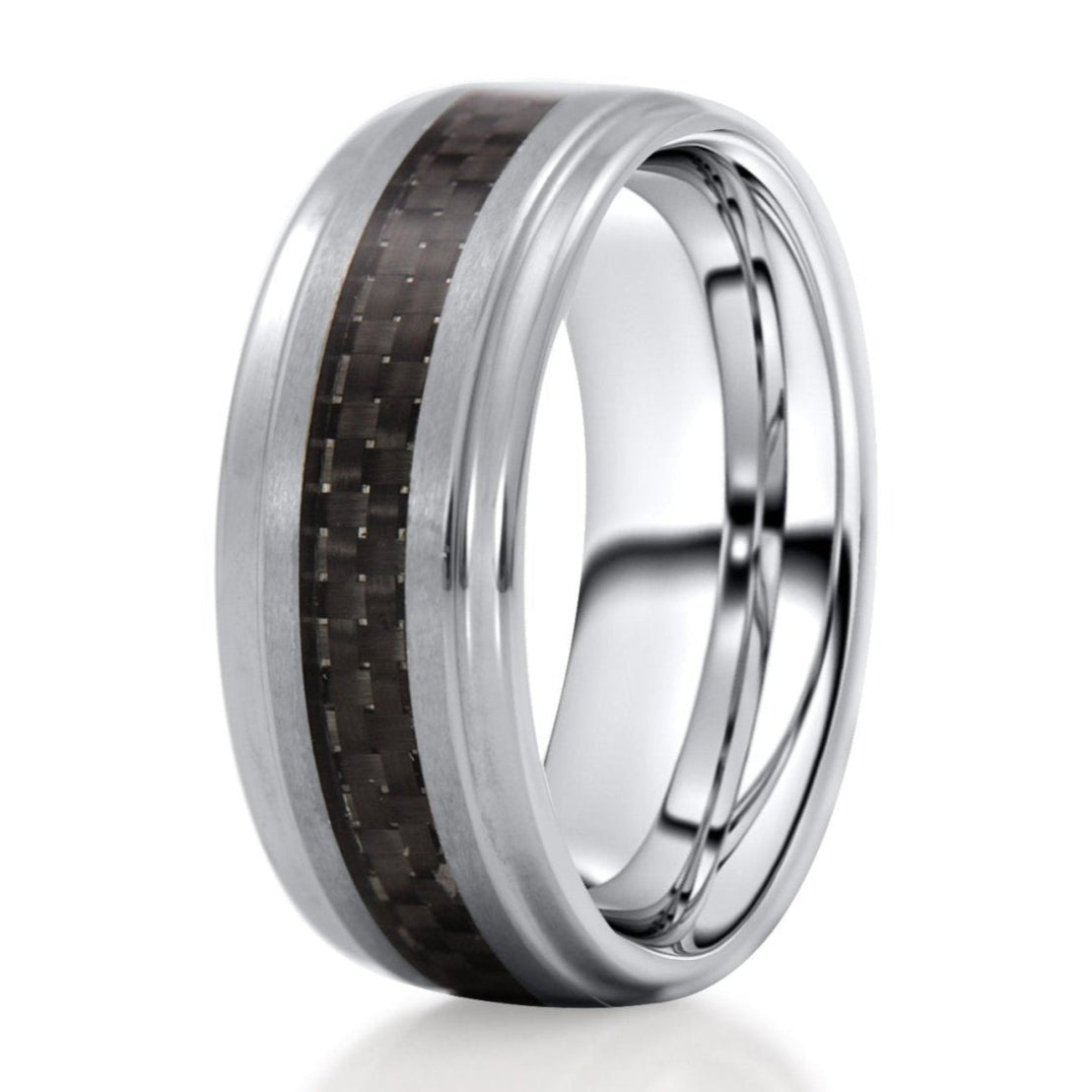 The Reaper, a bold 9mm ring that features a black carbon fiber inlay and brushed finish.