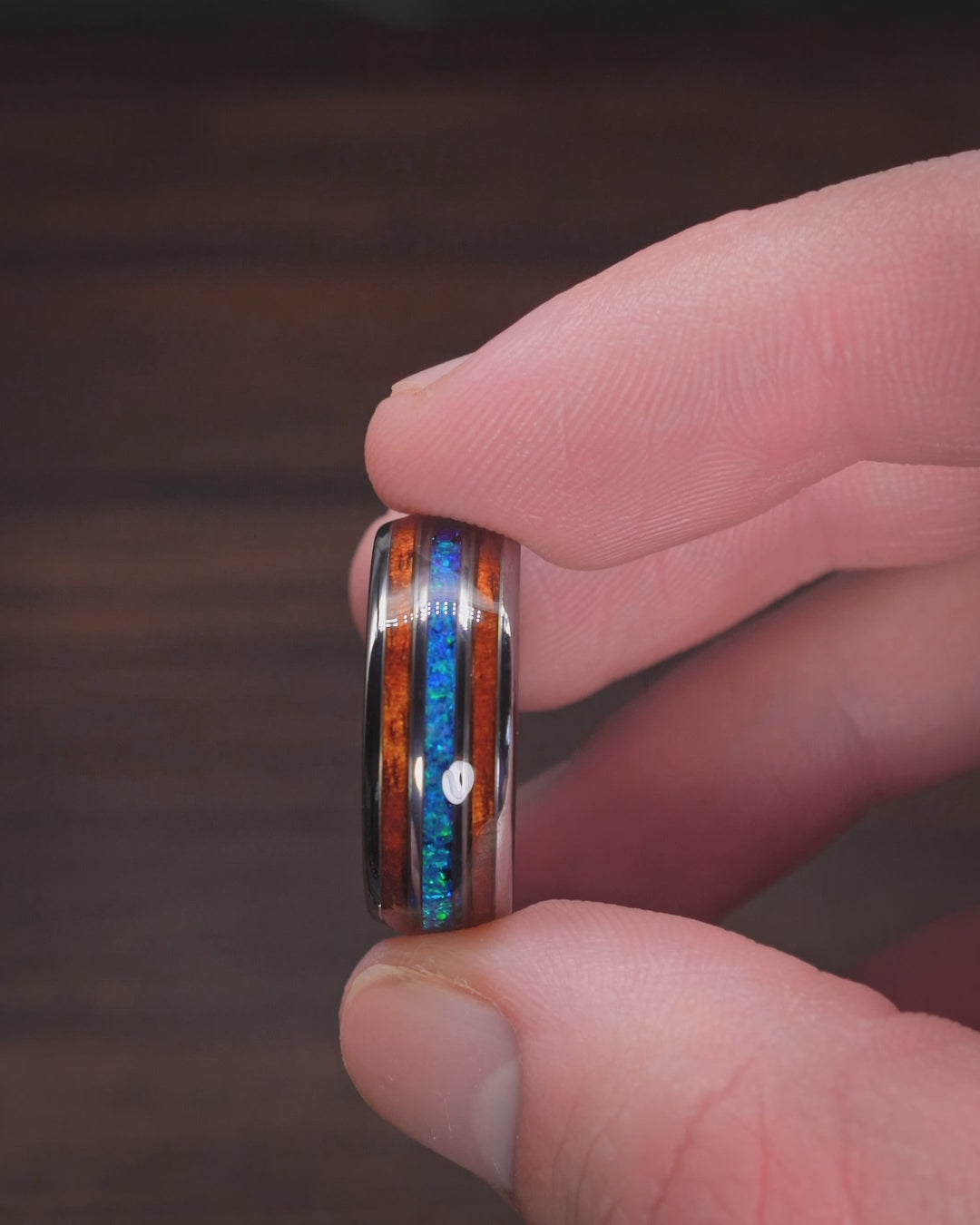 The Surfer | Mens Koa Wood and Opal Ring | Gentlemen's Bands