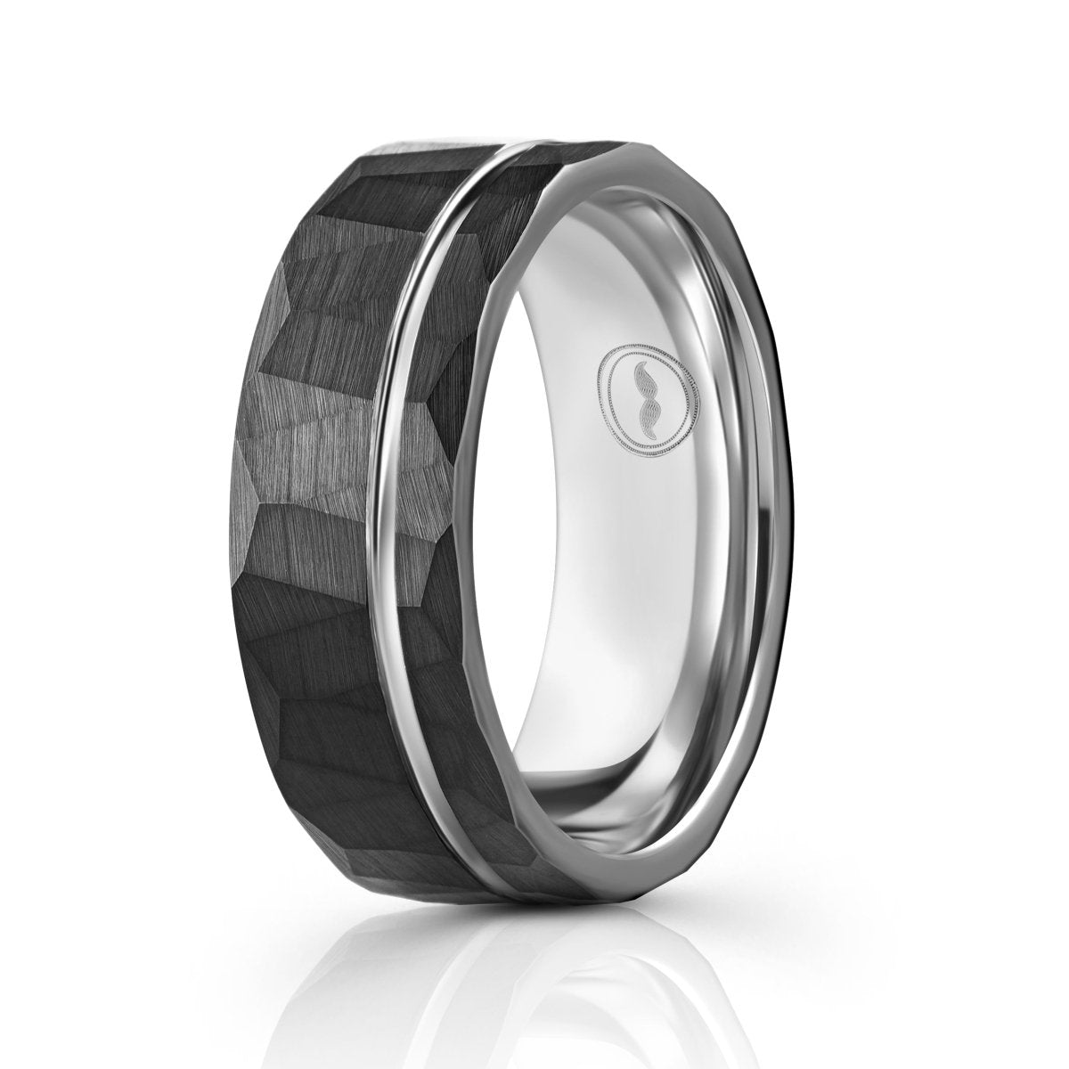 Hammered Wedding Band Black Ring Mens Wedding Band 8mm Engagement Ring Tungsten Carbide fashion Man Wedding Band Anniversary Polished Stepped Edges