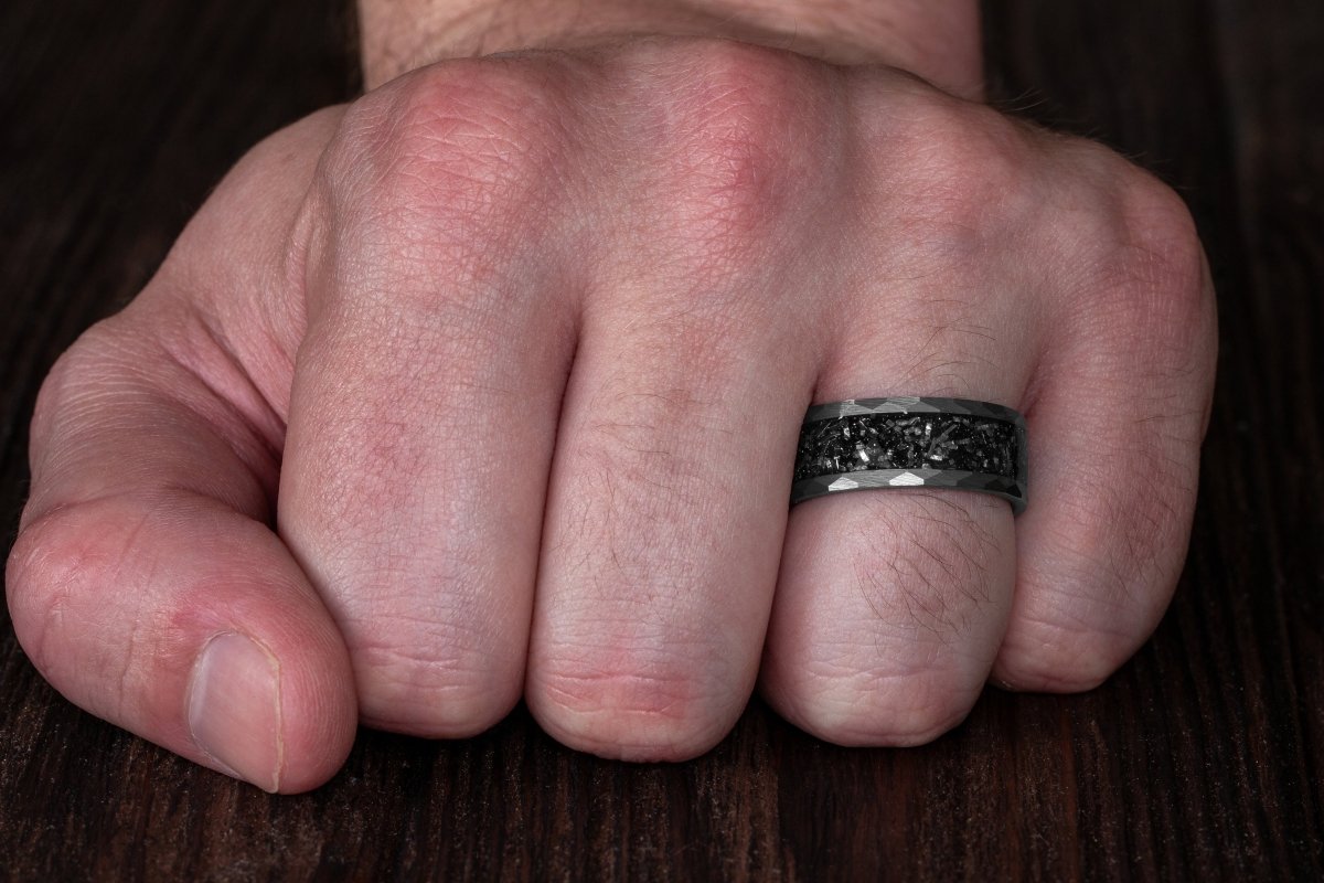 The Crater | Hammered Tungsten Carbide Ring | Gentlemen's Bands