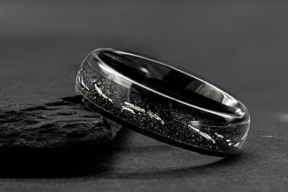 The Zenith | Black Meteorite Wedding Band | Gentlemen's Bands