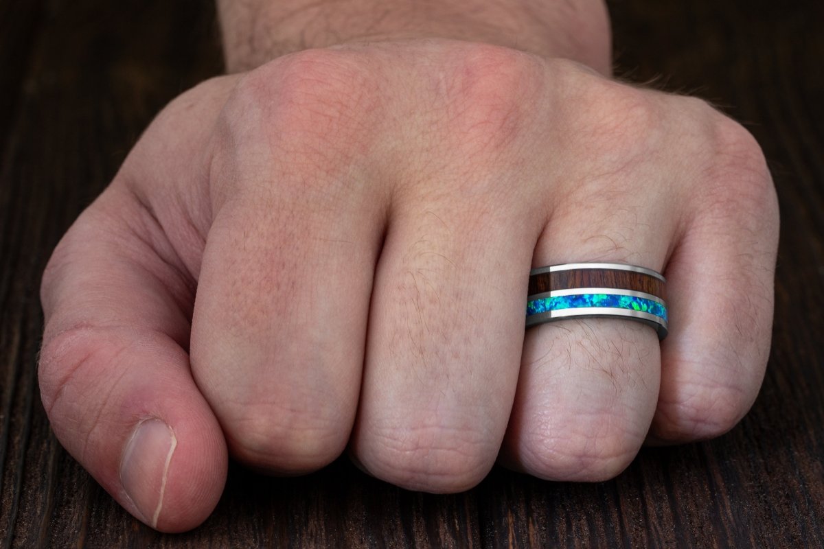 The Aloha | Blue Fire Opal Tungsten Ring | Gentlemen's Bands