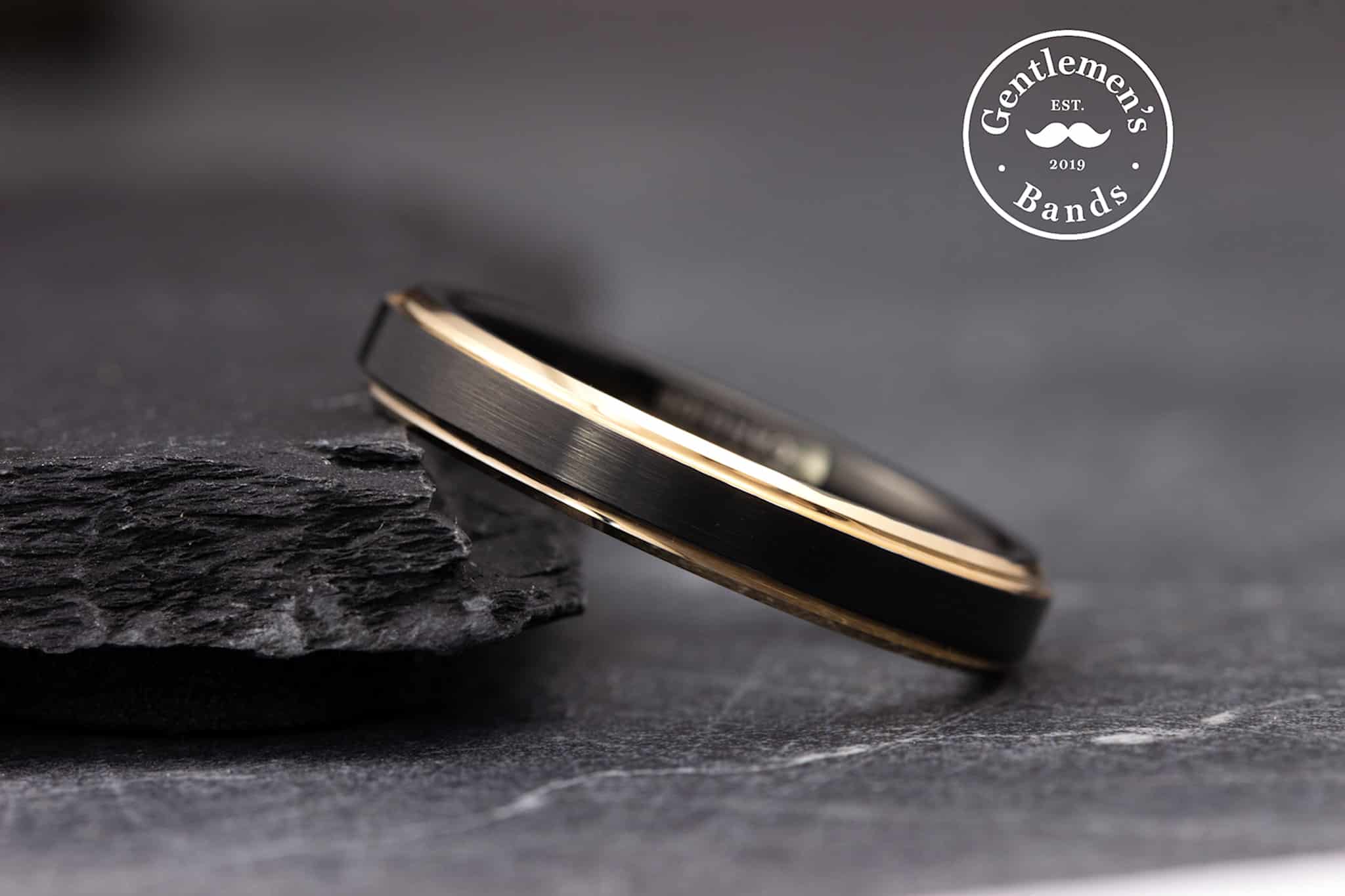 The Roseal | Men's Black Rose Gold Wedding Band | Gentlemen's Bands