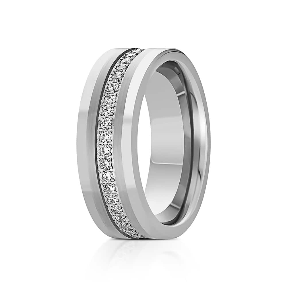 Men's 925 Sterling Silver Cubic Zirconia Band Ring – Sizes 7-12 With Gift Box
