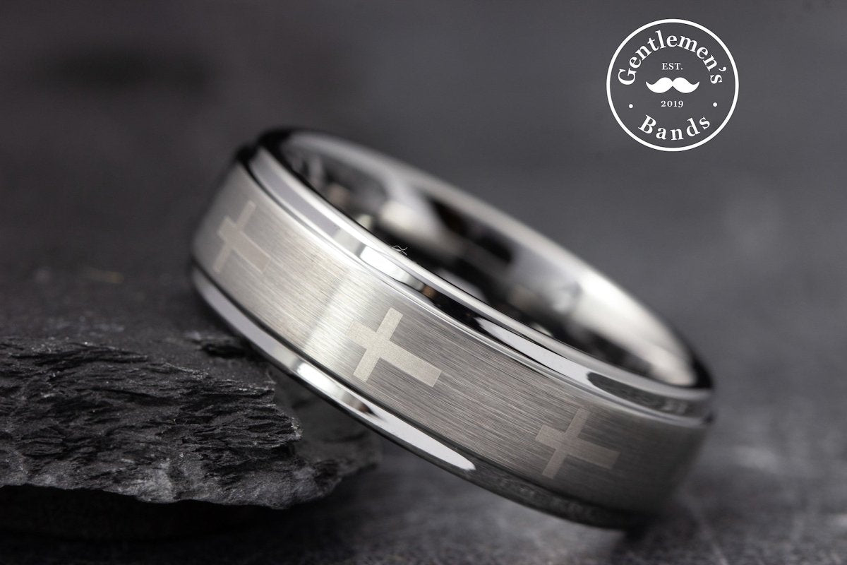 Top Men's Cross Band Silver Ring