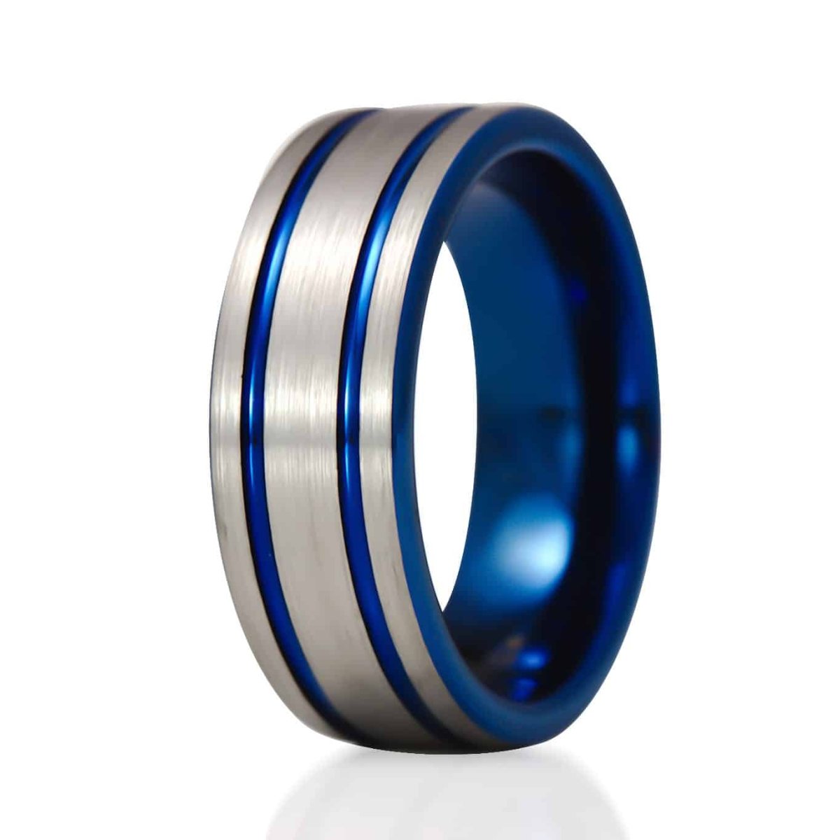 The Jester | Striped Center Silver and Blue Ring | Gentlemen's Bands 