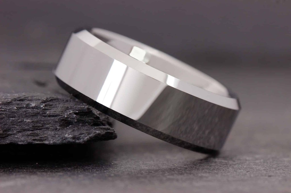 The Saturn | Black and Silver Tungsten Ring | Gentlemen's Bands